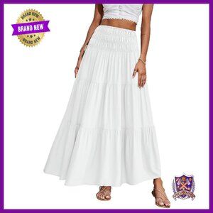 Lightweight Floral Maxi Skirt High Waist A-Line Summer Beach